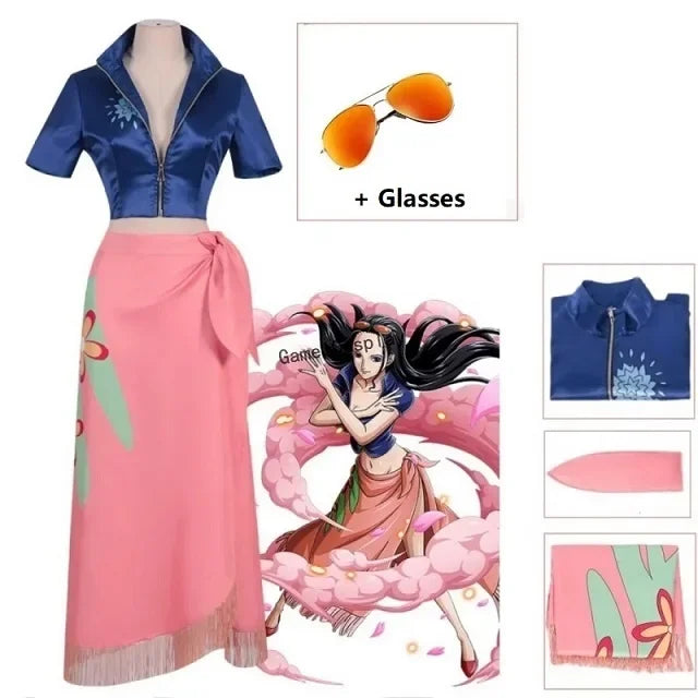 Nico Robin Cosplay Costume — Anime Dress Outfit with Glasses & Wig for Girls, Halloween & Carnival Party Suit