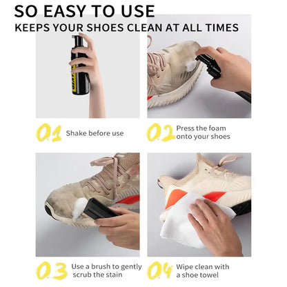 Sneaker Shoe Cleaner Kit — 5.3oz Water-Free Foam with Brush & Cloth, Cleans White Shoes, Suede, Boots