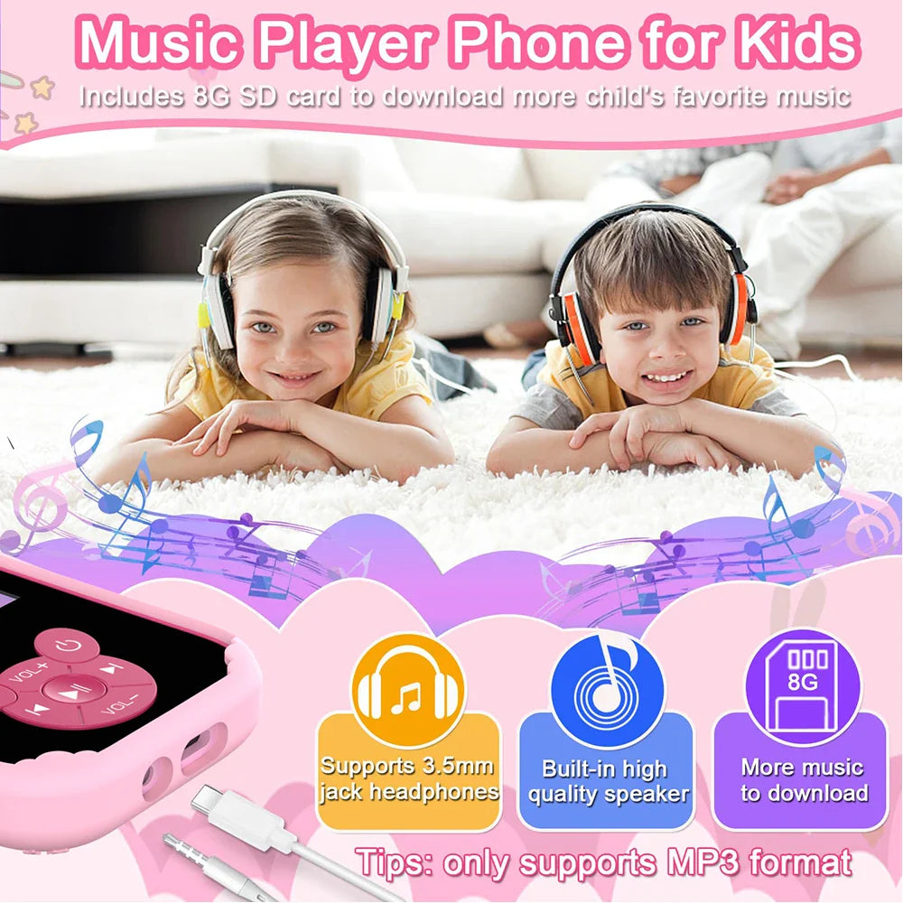 Kids Smart Phone Educational Toy – Dual Camera Music Player with 8GB Memory – Game Learning Phone for Ages 3-12 – Birthday Gift