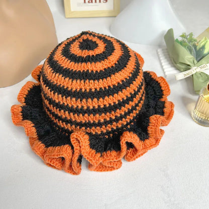 Handmade Crochet Conical Bucket Hat – Ruffled Brim Fisherman Hat for Women, Stylish Sun Protection Cap