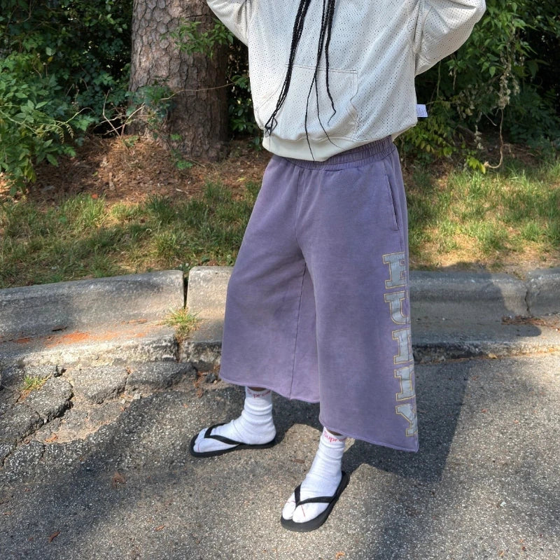 Y2K Purple Capri Shorts - Retro Sunfade Letter Print Baggy Streetwear Pants