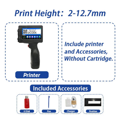 DCODE 1755PLUS Portable Handheld Inkjet Printer – 12.7mm Text, QR, Barcode, Logo & Date Printing Machine