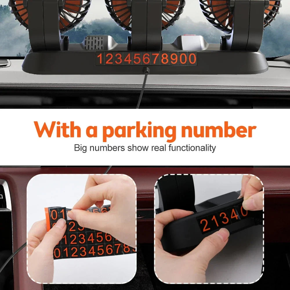 360° Adjustable Car Fan - 3-Head Automotive Electric Fan - USB/12V/24V - 2 Speeds - Silent Cooling for Home, Desk, Office & Car