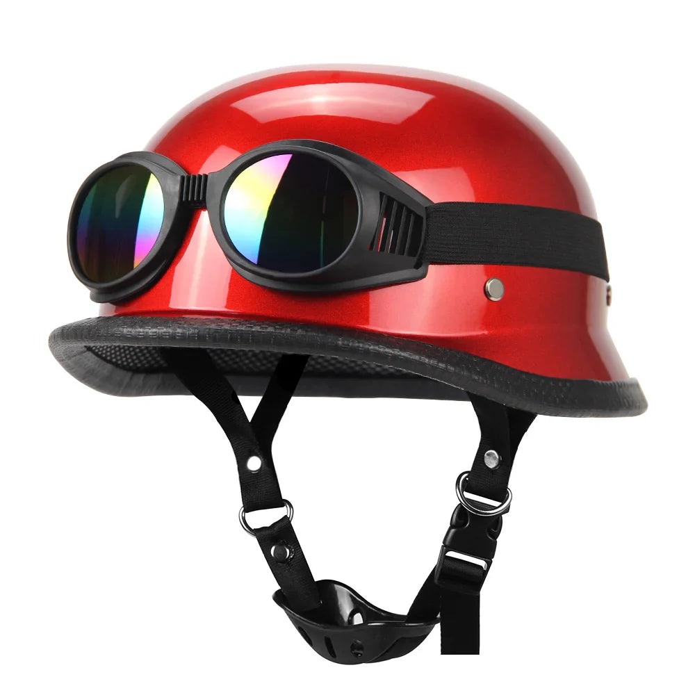 German Leather Motorcycle Half Helmet - Vintage Open Face Biker Helmet, DOT Certified, Casco Moto for S-XXL Sizes