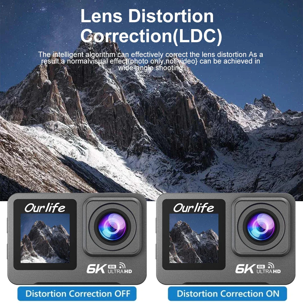 6K 4K60FPS Action Camera – 50MP Dual Screen, 2.0" Touch LCD, EIS, WiFi, 170° Lens, 30M Waterproof, 5X Zoom with Remote