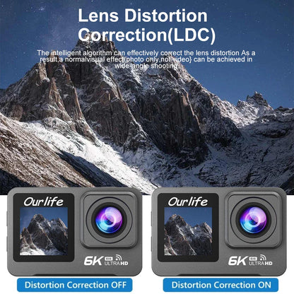 6K 4K60FPS Action Camera – 50MP Dual Screen, 2.0" Touch LCD, EIS, WiFi, 170° Lens, 30M Waterproof, 5X Zoom with Remote