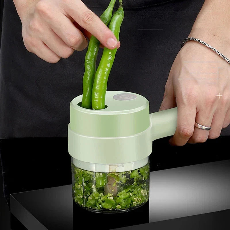 4-in-1 Electric Vegetable Cutter – Handheld Wireless Food Chopper, Garlic Masher & Meat Grinder