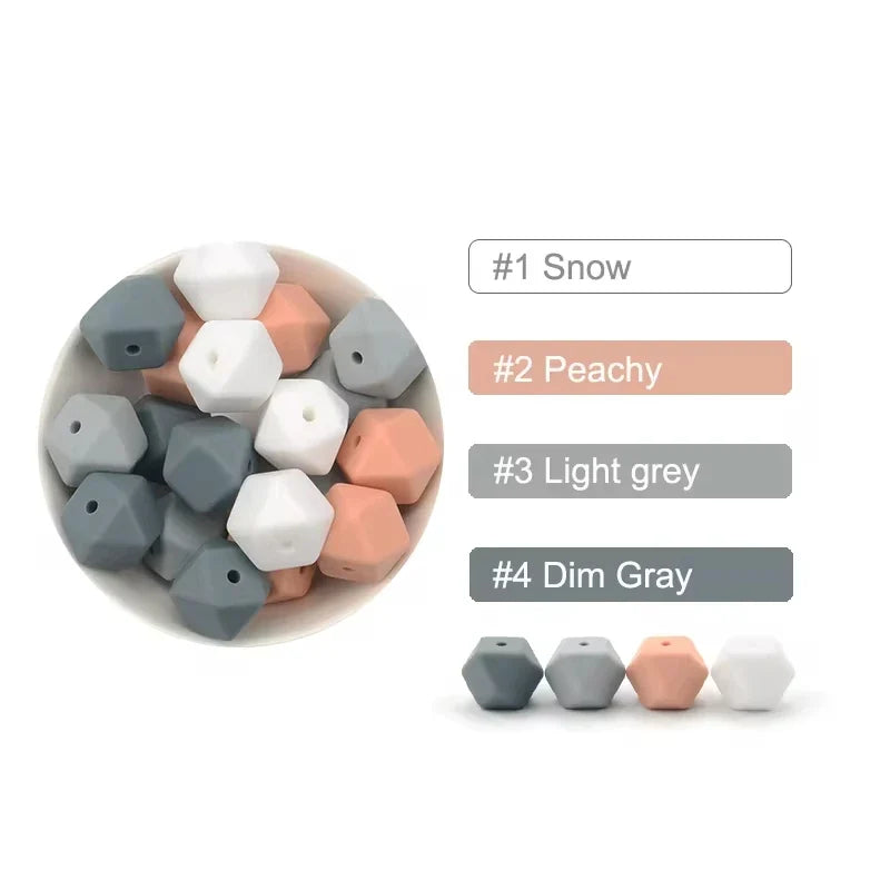 LOFCA 10PCS Hexagon Silicone Beads (14mm/17mm) – DIY Jewelry Making & Pacifier Chain Accessories Bulk Set