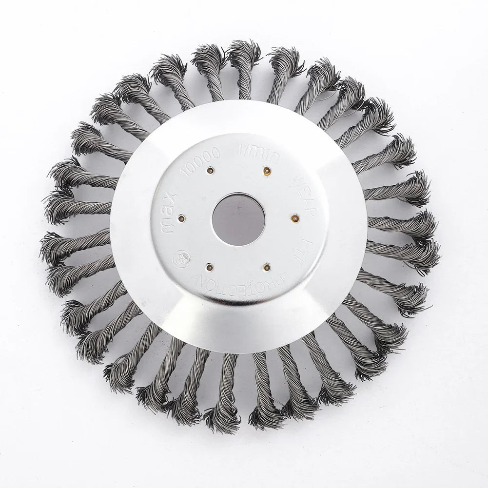 10-Inch Twist Knot Steel Wire Wheel Brush – Weed Cutter Head for Grass Trimmer, Lawn Mower Derusting & Weeding Disc