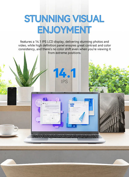 FIREBAT A14 Laptop — 14.1" FHD | Intel N5095 | 16GB LPDDR4 RAM | 512GB/1TB SSD | Lightweight Business Notebook with Fingerprint Unlock