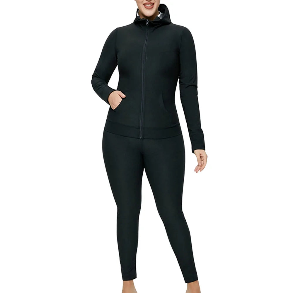 2pcs Women's Sweat Sauna Suit Set — Full-Zip Fitness Jacket & Leggings for Enhanced Workouts and Heat Performance