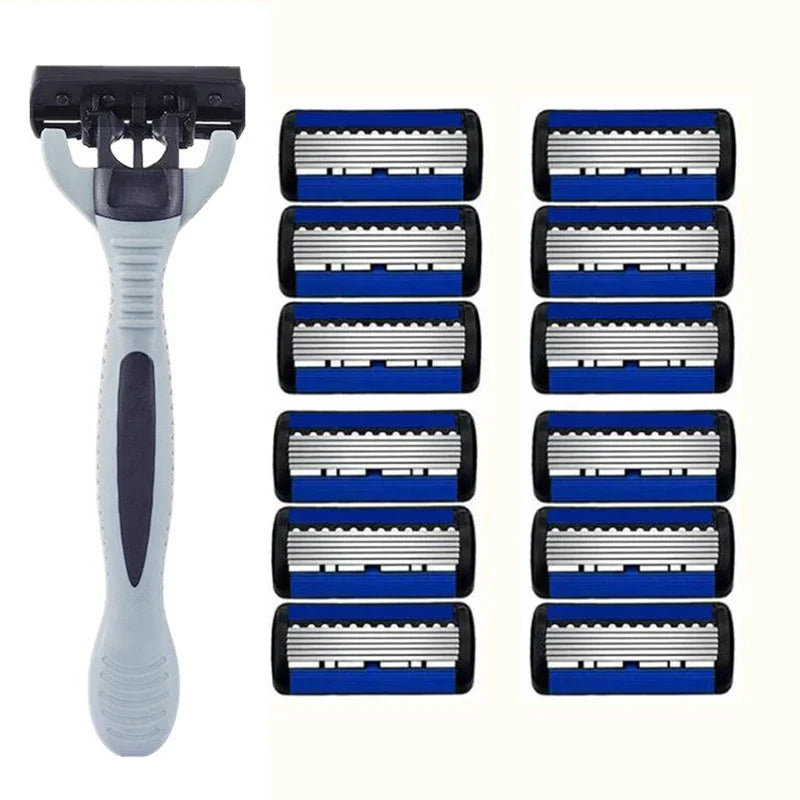 Men’s 6-Layer Stainless Steel Shaver – Classic Detachable & Reusable Razor Blade