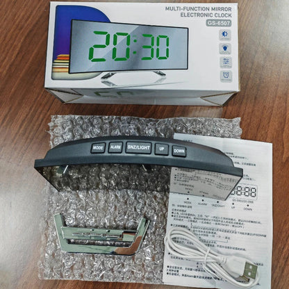 Noiseless LED Mirror Alarm Clock — Large Digital Display Silent Electronic Clock