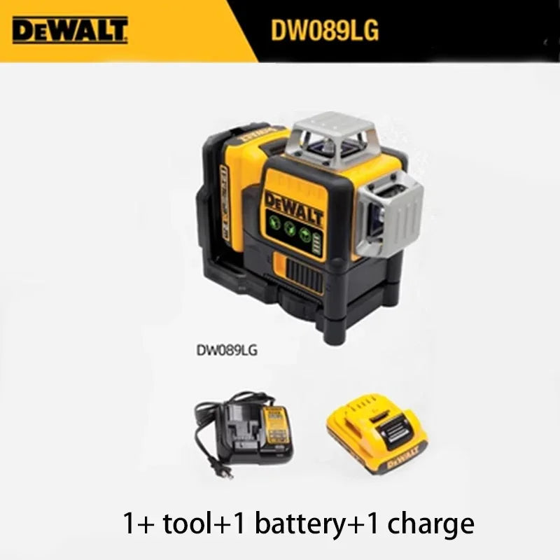 Dewalt DW089LG 12V Laser Level – 3-Sides 360° Vertical & Horizontal Green Line Laser with Lithium Battery for Outdoor Use