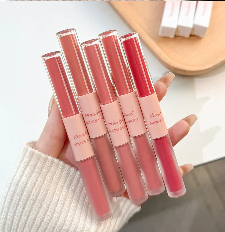 Double-End Lip Glaze – Glossy Mirror & Matte Velvet, Long-Lasting Color & Moisture, Anti-Stain Lip Gloss Cosmetic