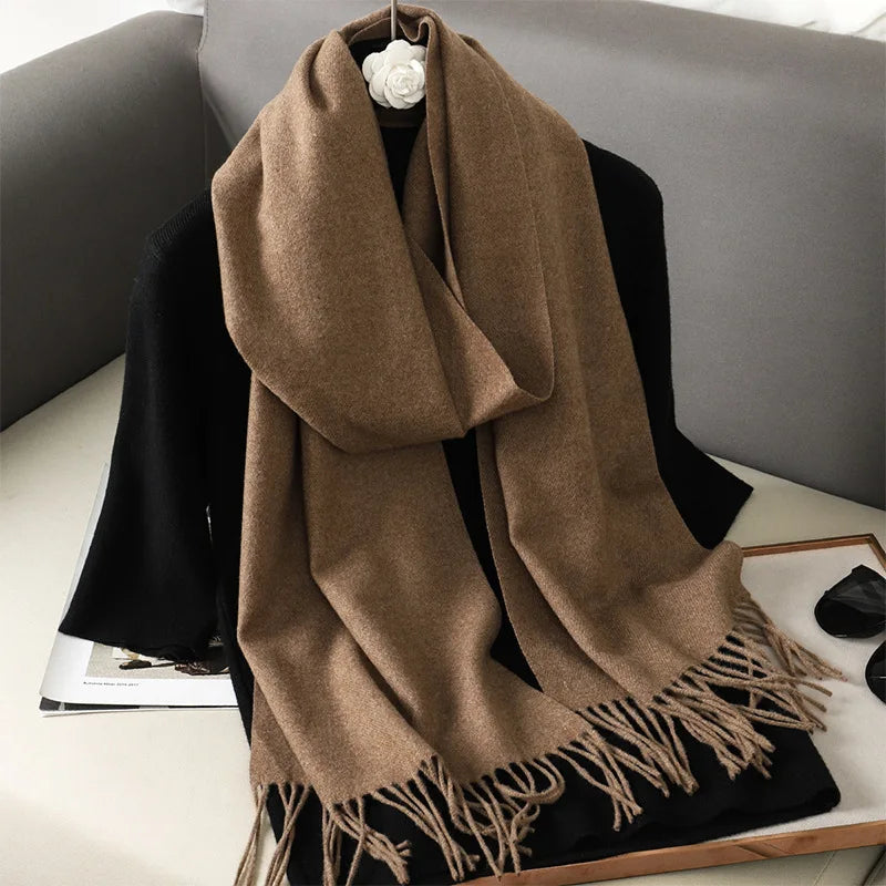 62-Color Solid Women’s Winter Scarf — Thick Warm Cashmere Pashmina Shawl with Tassels, Outdoor Luxury Wrap, Windproof Fashion Scarf