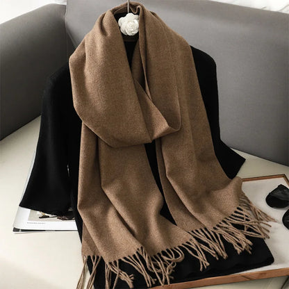 62-Color Solid Women’s Winter Scarf — Thick Warm Cashmere Pashmina Shawl with Tassels, Outdoor Luxury Wrap, Windproof Fashion Scarf