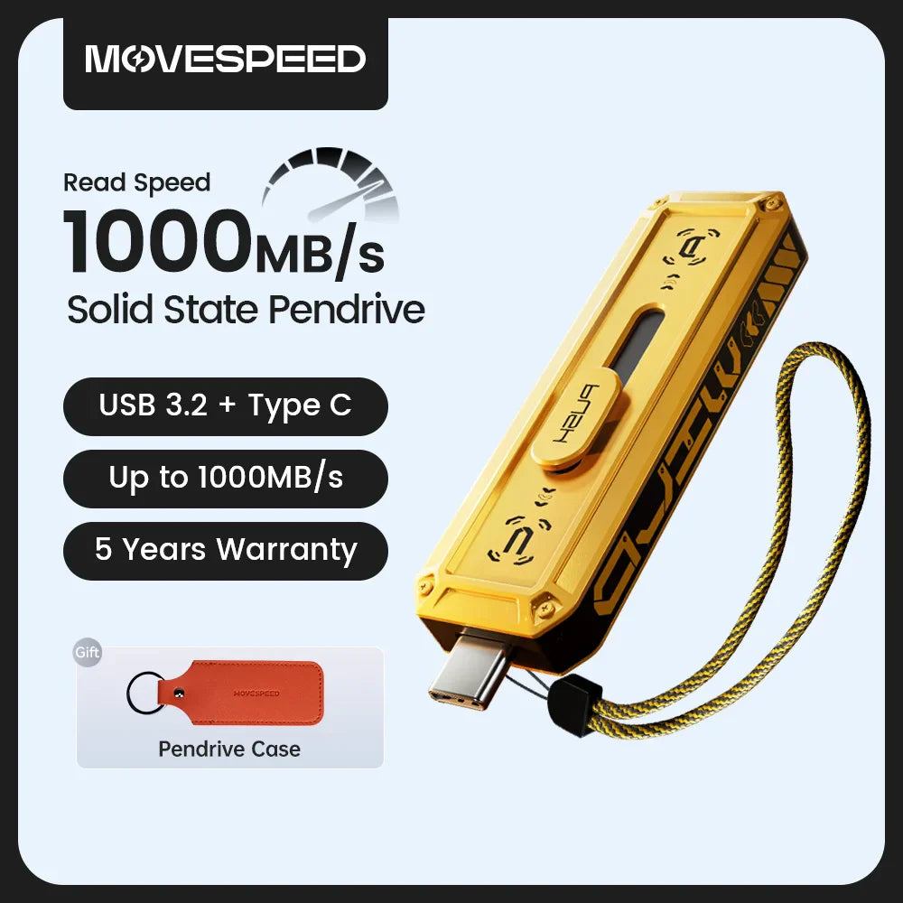 MOVESPEED USB 3.2 Gen 2 Type-C Flash Drive – 1TB/512GB/256GB/128GB High-Speed SSD Pen Drive for PC, Smartphone & Tablet