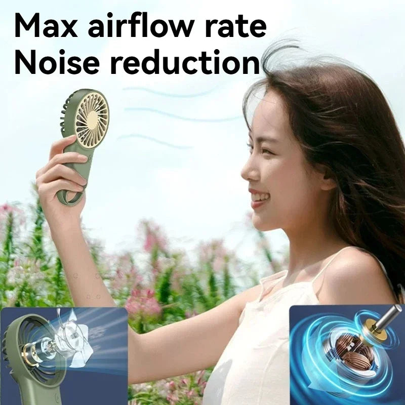 New Foldable USB Rechargeable Mini Fan | Handheld Desktop Fan with Cartoon Design & Hook for Outdoor, Home & Office Use