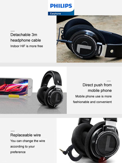Philips SHP9500 HiFi Stereo Headphones - Wired Earphones for Computer, Online Learning, Esports, 3.5mm/6.3mm Universal Headset