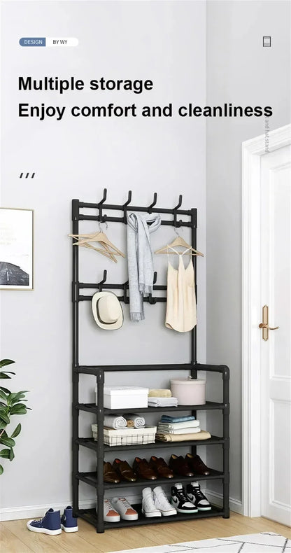 Multi-Layer Shoe and Hat Rack - Multifunctional Floor Standing Storage for Shoes, Sneakers, and Coats, Dormitory Organizer Cabinet