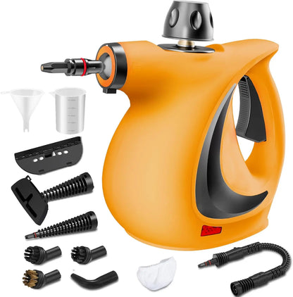 Portable Handheld Steam Cleaner – Large Capacity with 11 Piece Accessory Set for Floor, Car, Carpet & Window Cleaning
