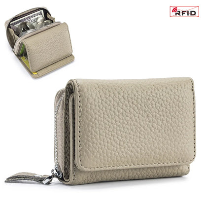 Genuine Leather Women’s Wallet — Small Zipper Coin Purse, Short Cowhide RFID Card & Money Holder, Perfect Gift for Women