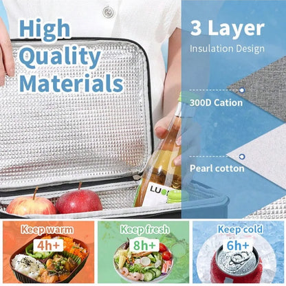 Insulated Handheld Lunch Bag with Shoulder Strap – Thickened Waterproof Student Lunch Box Tote
