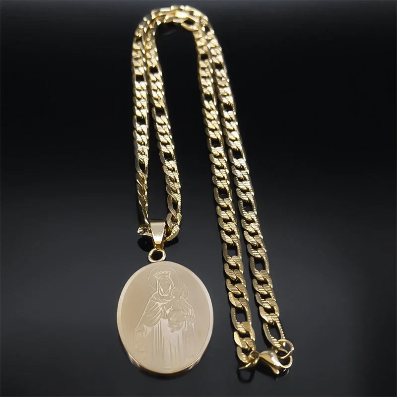 Classic Virgin Mary Pendant Necklace - Gold Plated Stainless Steel Catholic Jewelry for Men and Women (NZZZ140S05)