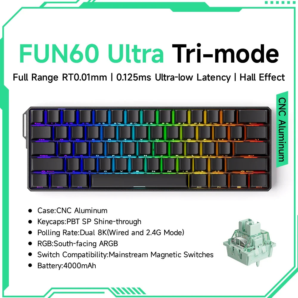 Akko MonsGeek FUN60 60% Mechanical Gaming Keyboard – Magnetic Switch, 8K Rapid Trigger, ARGB HE/TMR Custom Keyboard