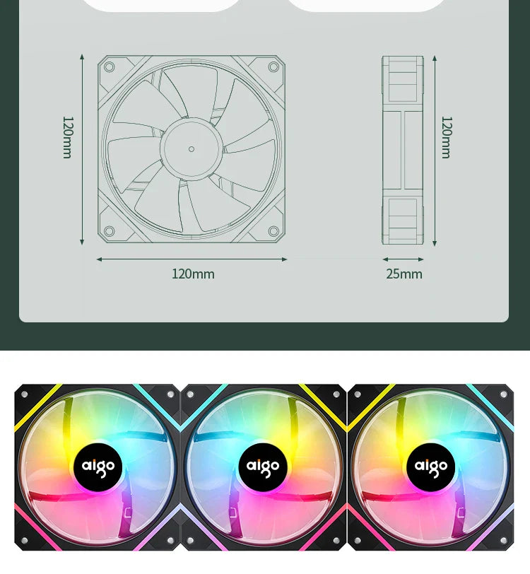 Aigo AM12 RGB PC Fan Kit — 120mm ARGB Water Cooler & Case Cooling Fans with 6-Pin Controller