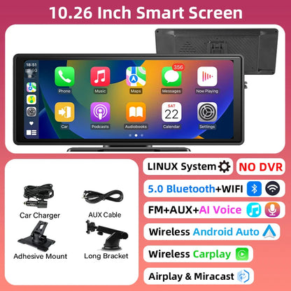 11.26-Inch 4K Dash Cam – Wireless CarPlay & Android Auto, Dual Lens DVR, Bluetooth Audio, GPS Navigation Video Recorder