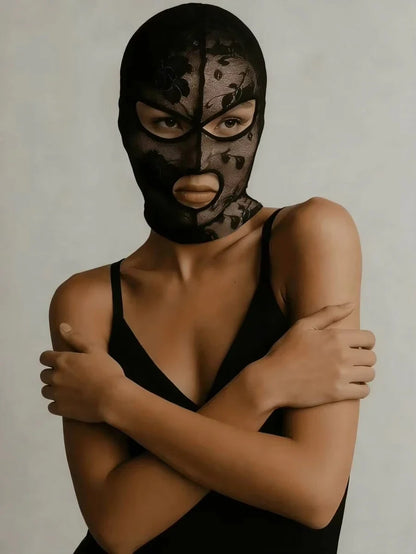 # Unisex Gothic Lace Mask - Venetian Full Face Black Mesh Headpiece