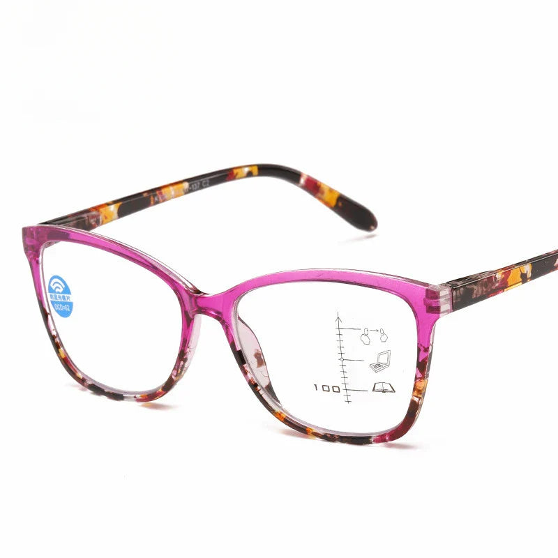 Progressive Multifocal Reading Glasses Anti Blue Light Floral Frame Lightweight Spring Hinges Fashion Eyewear for Men & Women