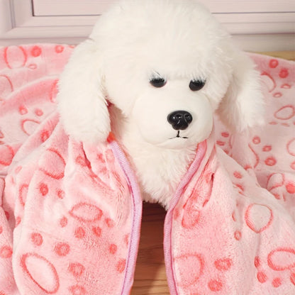 Pink Fluffy Pet Blanket - Soft Warm Paw Print Dog & Cat Mat for Comfortable Sleeping