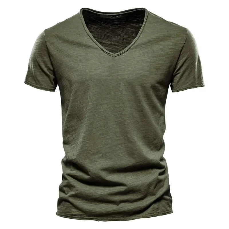100% Cotton Men’s V-Neck T-Shirt – Lightweight Short Sleeve Fitness Tee, Breathable Fashion Top for Men (Sizes S–5XL)