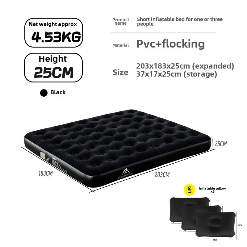 MOUNTAINHIKER 2025 Inflatable Air Mattress – PVC Glamping Sleeping Mat with Built-in Pump for 1-3 Persons