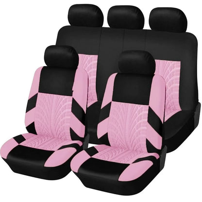 Tire Track Pattern Universal Car Seat Covers – Cloth Automotive Interior Protectors for Car, SUV & Van with Airbag Compatible Design