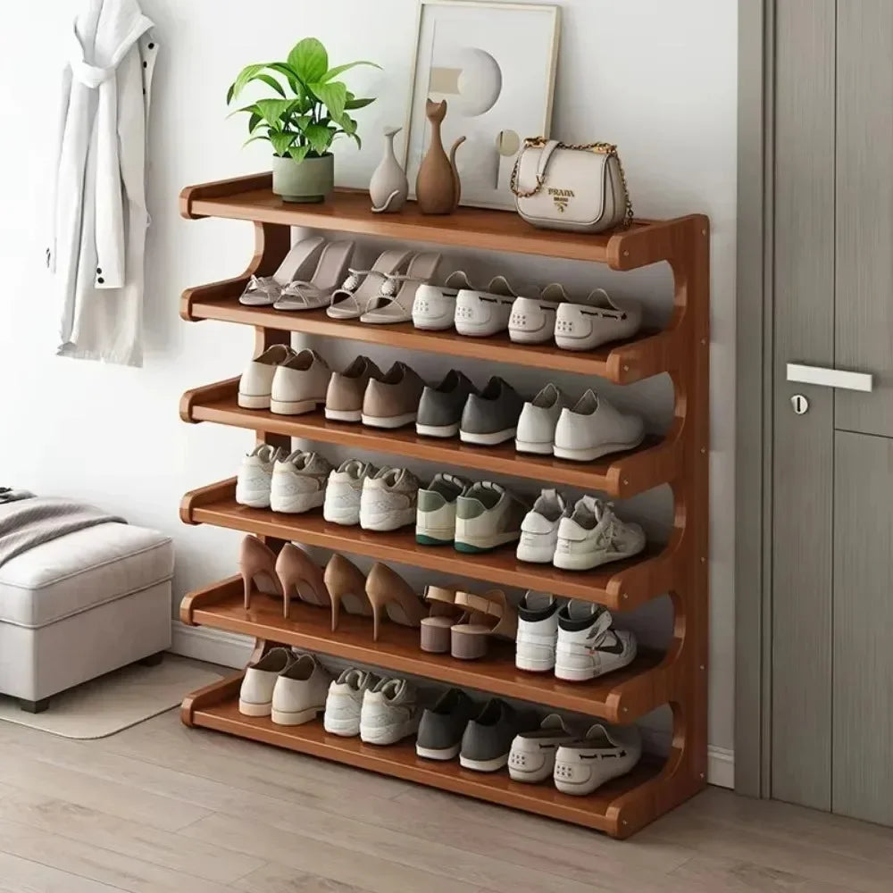 Chinese Style Wooden Shoe Rack — Multifunctional Bamboo Entrance Storage Cabinet for Shoes