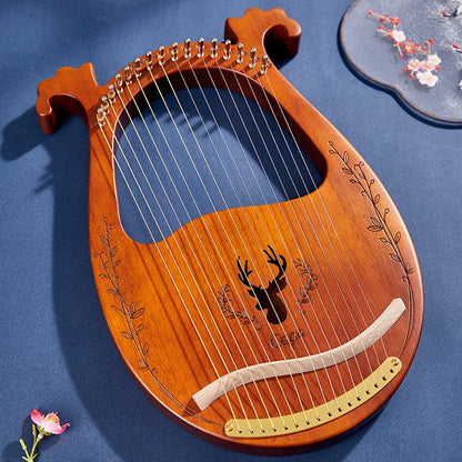 16/21/24-String Lyre Harp – Mahogany Wood Stringed Musical Instrument with Tuning Wrench & Spare Strings