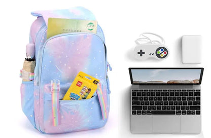 MINISO Kawaii Frozen Girls Backpack – Rainbow Schoolbag & Travel Laptop Bag for Kids & Teenagers