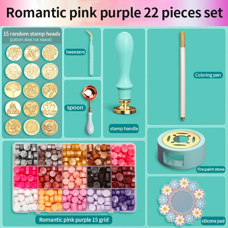 Wax Seal Stamp Kit with Storage Box & Furnace - Craft Supplies for Christmas & Wedding Invitation Decoration