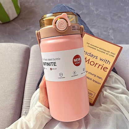 1L/1.2L Stainless Steel Thermal Water Bottle – Vacuum Insulated Thermos Cup with Straw, Hot & Cold Drink Tumbler for Gym & Travel