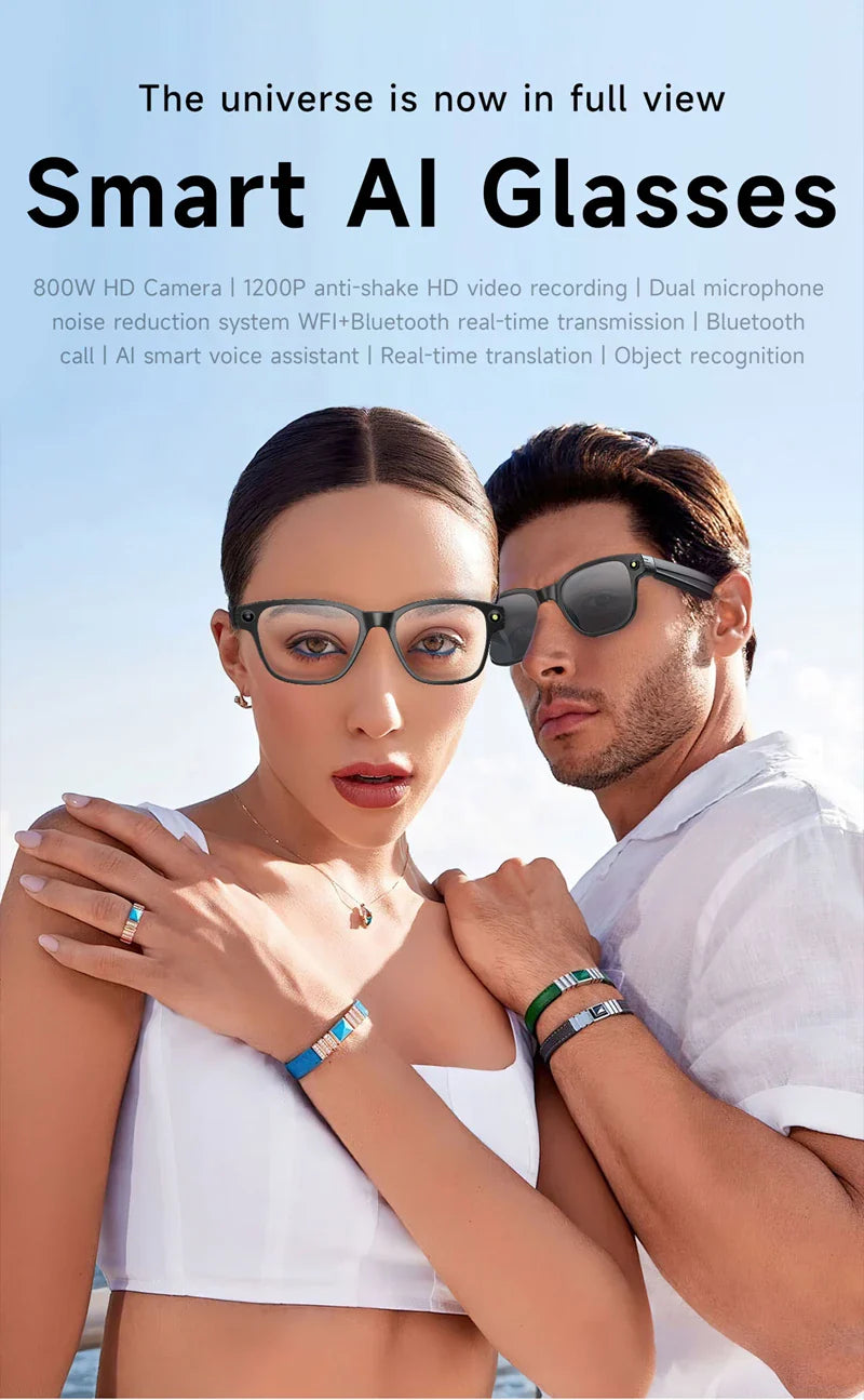 AI Smart Glasses — 8MP Camera Bluetooth Sunglasses with Audio, Video, Calls, Music Player, Multifunctional Wearable