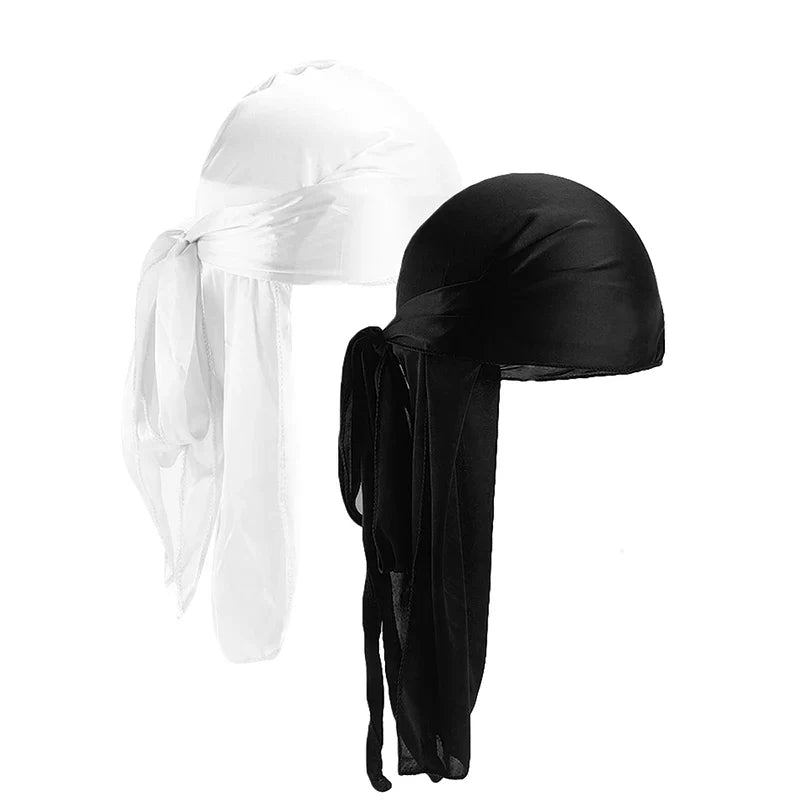 2PCS/LOT Unisex Satin Durag - Breathable Silky Long Tail Doo Rag for Men and Women - Pirate Hat, Headband, Turban Bandana Headwear