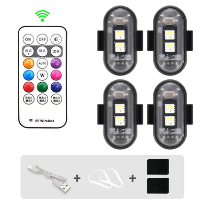 RGB LED Strobe Lights for Car & Motorcycle – 8-Color Wireless Flash Position Warning Lights for Aircraft & Helicopter