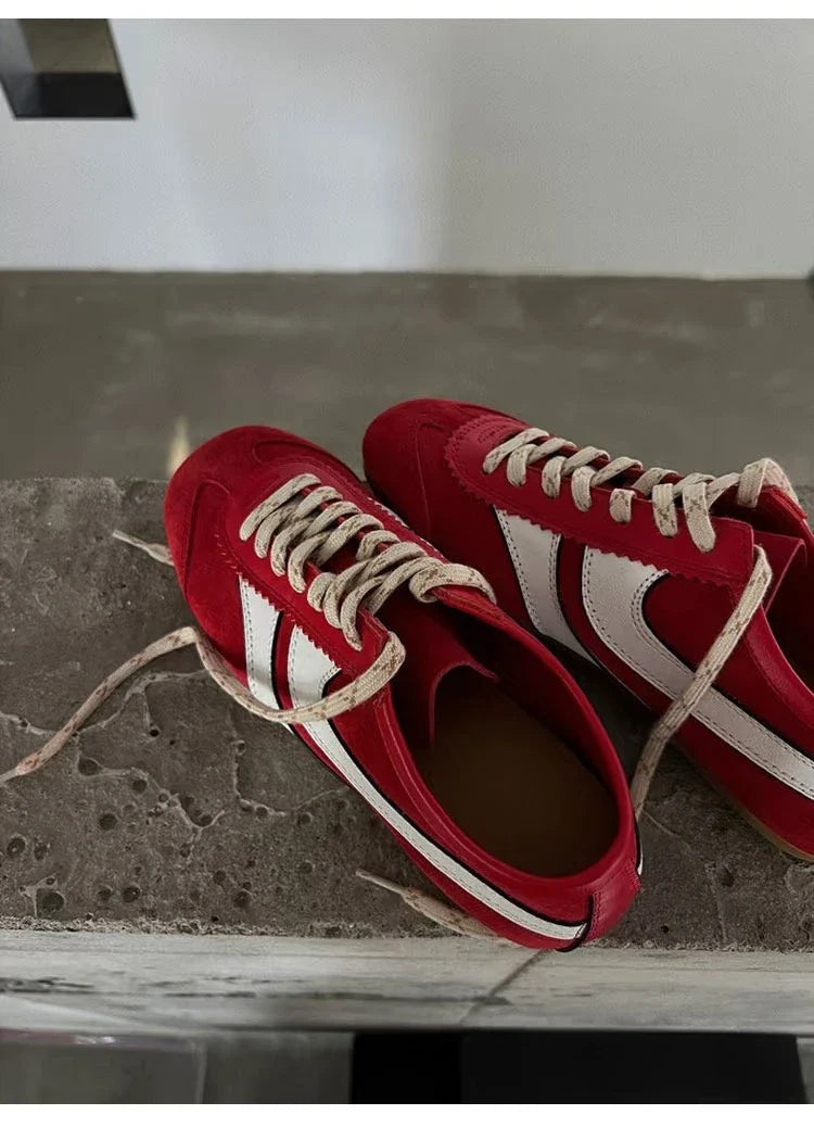 Real Leather German Training Shoes for Women — 2025 Retro Fashion Four Seasons Running & Casual Forrest Gump Style Sneakers
