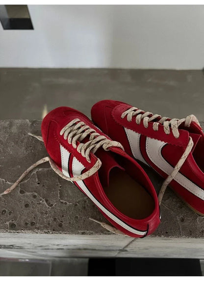 Real Leather German Training Shoes for Women — 2025 Retro Fashion Four Seasons Running & Casual Forrest Gump Style Sneakers