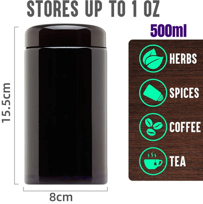 Airtight UV Glass Jar — Smell-Proof 1/2oz-1L Container with 2-Way 62% Humidity Pack to Keep Goods Fresh