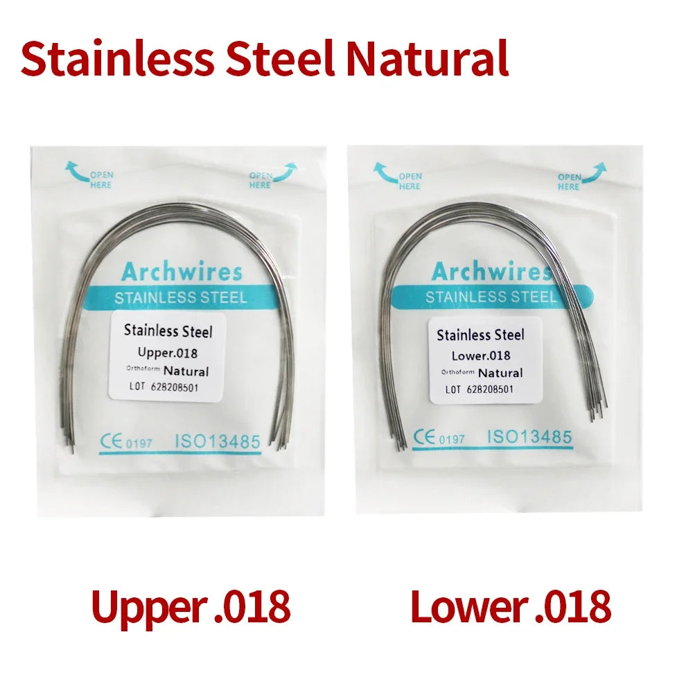 2 Packs Stainless Steel Arch Wires – 20pcs Natural Round & Rectangle Wires for Upper & Lower Braces